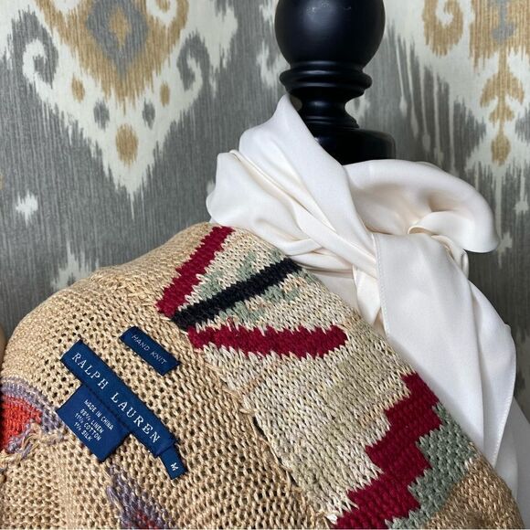 Ralph Lauren Handknit Southwestern Indian Blanket Patchwork Cardigan Sweater - Picture 2 of 16